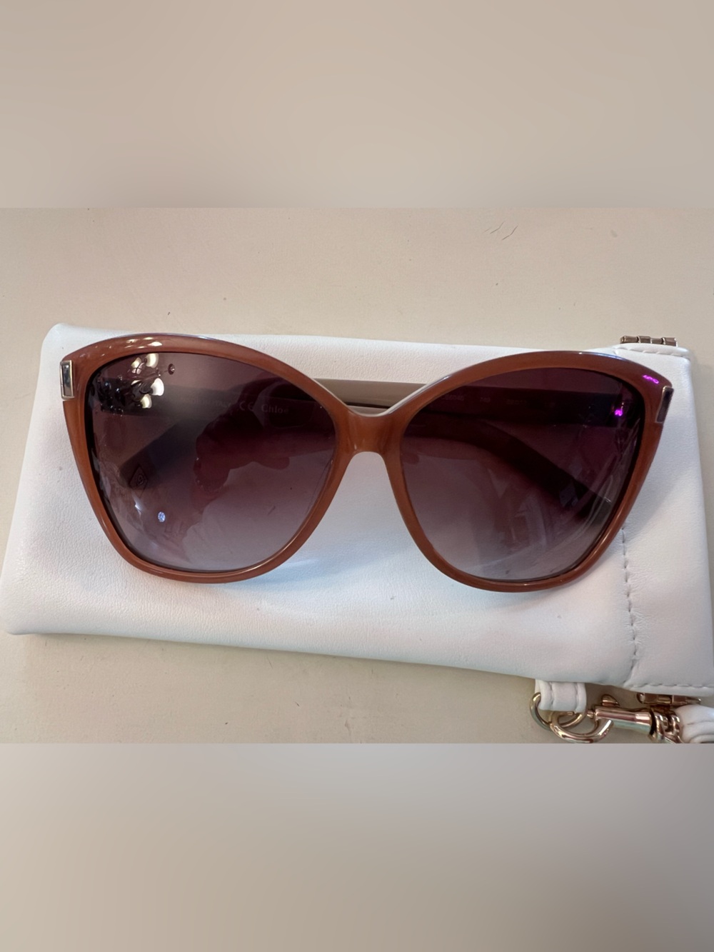 Chloe Cat Eye Brown CE604S Square Sunglasses Guc Made in Italy